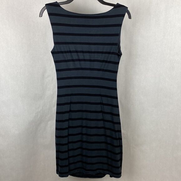 Loft Sheath Dress Sleeveless Black Gray Stripe Small Drape Neck Gathered Side - Picture 6 of 11